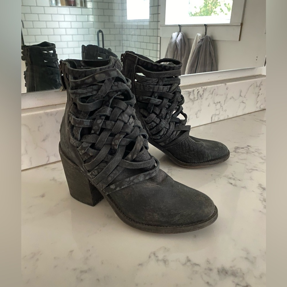Free People black leather bootie.